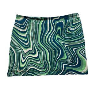Motel Psychedelic Pattern Mini Skirt Size Small Green & Blue